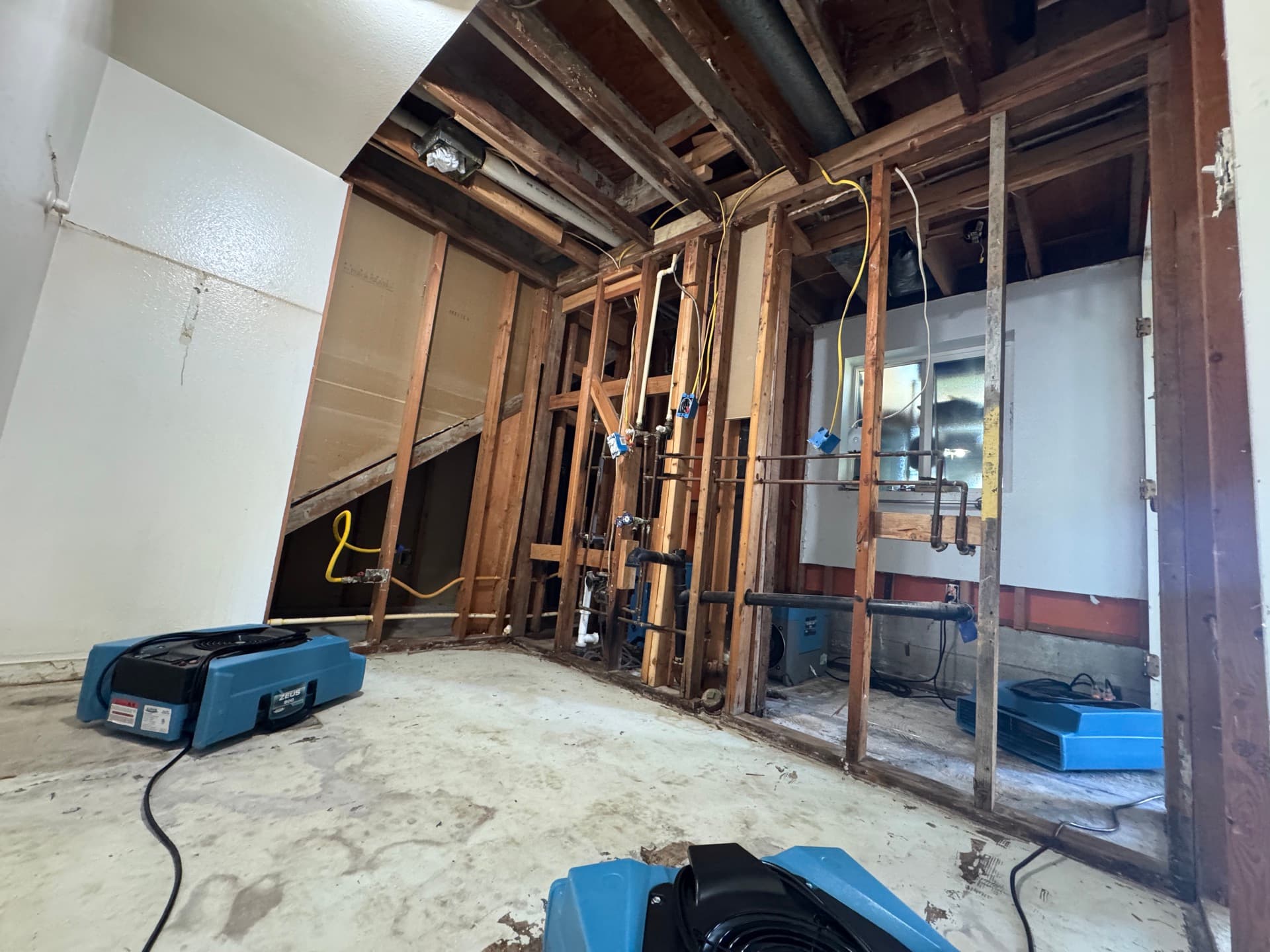 Professional water damage restoration equipment and drying fans in Central Texas